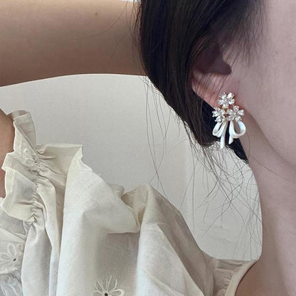 Flower Temperament Stud French Zircon Earrings For Women
