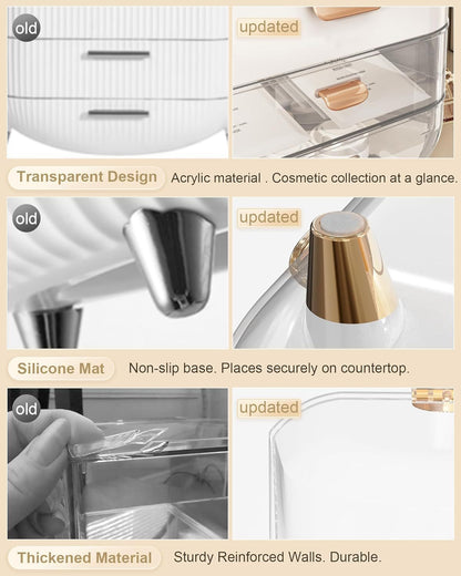 Makeup Organizer With Skincare Holder - Acrylic Cosmetic Storage Box, 4 Colors - Vanity & Bathroom Counter Organizer - Perfect Teen Girl Gift