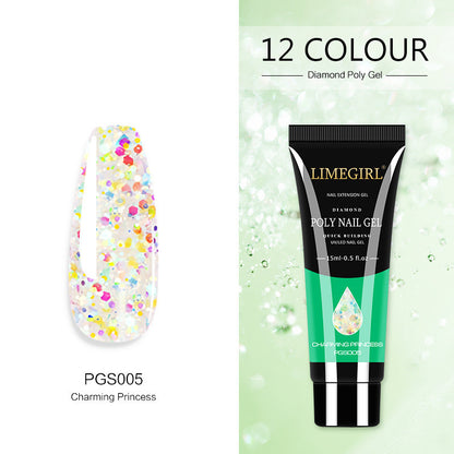 12 Color Nail Art Glitter Powder Extension Gel Nail Art Sequin Extension Gel Painless