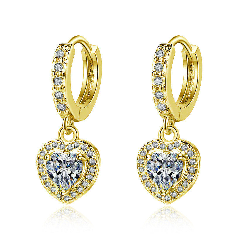 Copper Inlaid Zircon Love Earrings