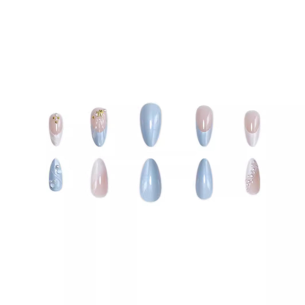 Fashion Ocean Series Almond Nail 3D Pearl Gold XINGX Wear Nail