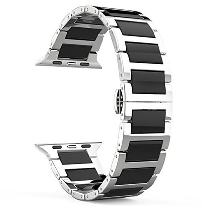 Universal Stainless Steel And Black Ceramics Apple Stainless Steel Strap