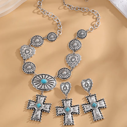 Vintage Love Cross Pendant Earrings And Necklace Set