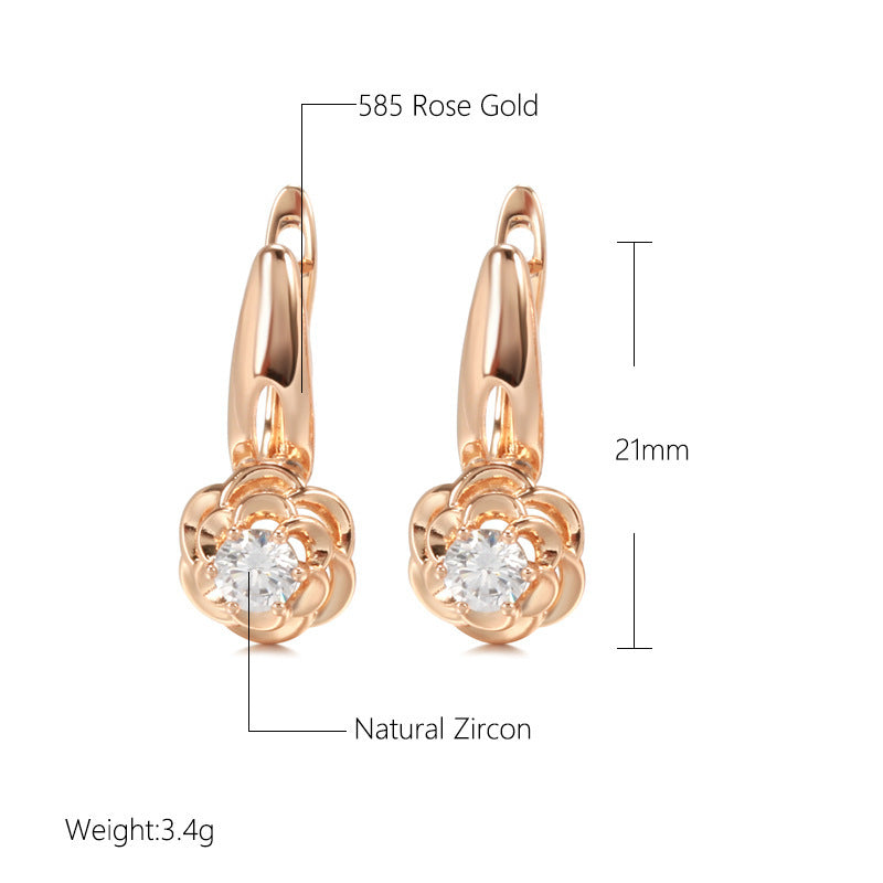 Fashion Rose Earrings Female 585 Rose Gold
