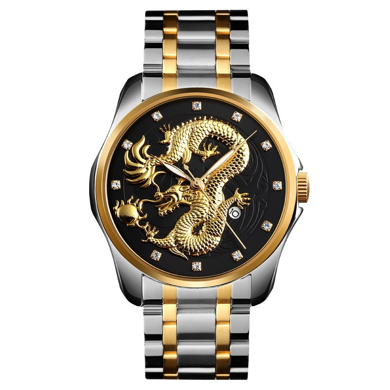 Chinese Fashion Dragon Totem Embossed Stainless Steel Strap Men