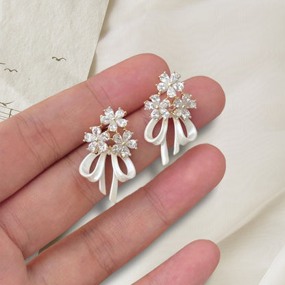 Flower Temperament Stud French Zircon Earrings For Women