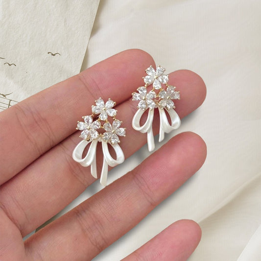 Flower Temperament Stud French Zircon Earrings For Women
