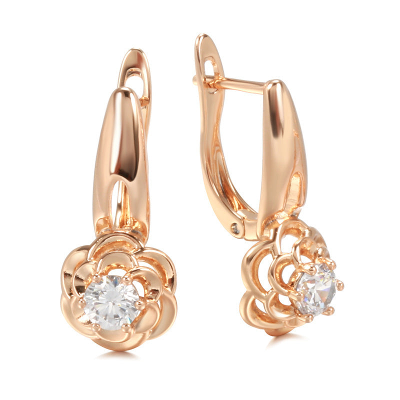 Fashion Rose Earrings Female 585 Rose Gold