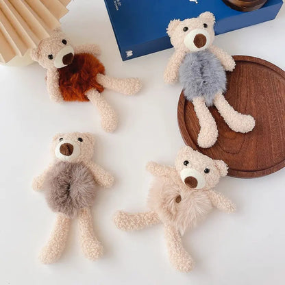 Girls Lovely Scrunchies Cute Bear Hair Band Rabbit Fur Hair Rope Soft Warm Rubber Band Pretty Hair Accessories