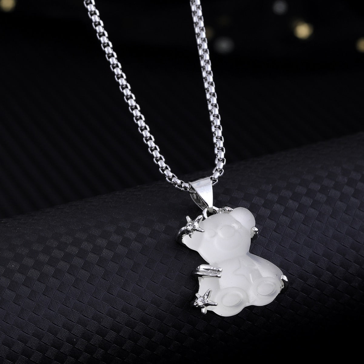 Cute Little Bear Pendant White K-color Alloy Titanium Steel Lock Chain