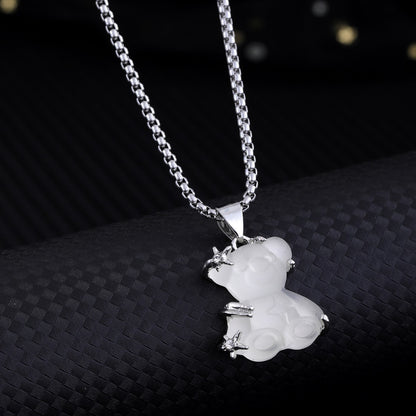 Cute Little Bear Pendant White K-color Alloy Titanium Steel Lock Chain