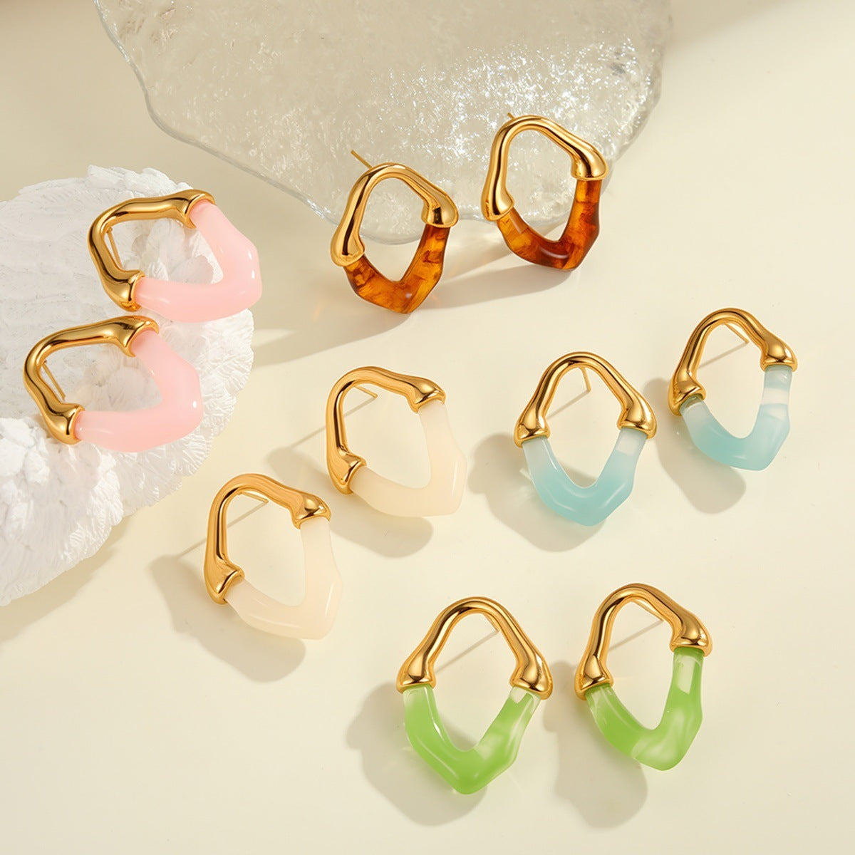 Color Resin Stitching Stainless Steel Earrings