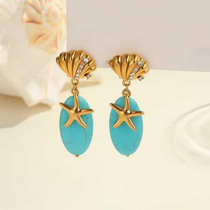 Natural Stone Turquoise Earrings Stainless Steel Eardrop Earrings