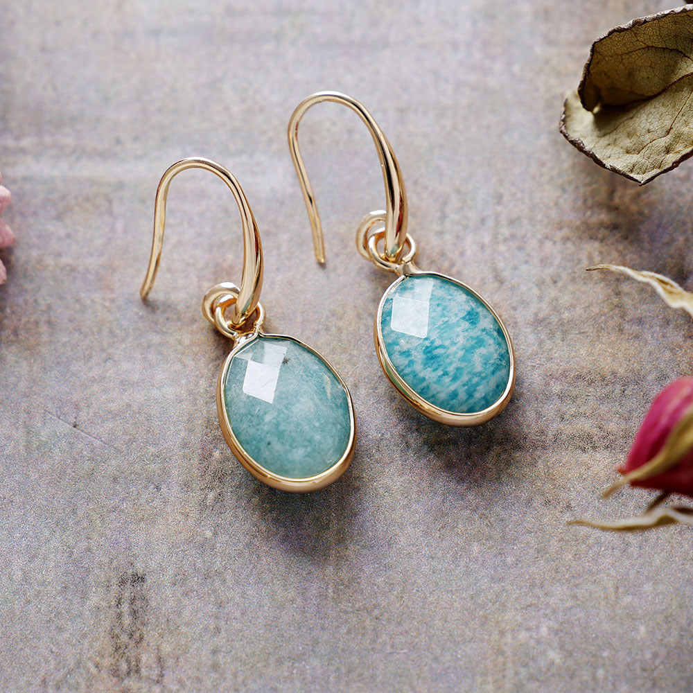 Natural Stone Crystal Geometric Eardrops Ear Hooks Earrings