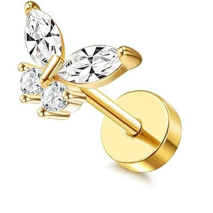 Stainless Steel 18K Gold Zircon Ear Bone Stud Titanium Steel Mini Ear Studs