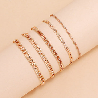 Simple Graceful Metal Chain Retro Creative Snake Chain Anklet Five-piece Set