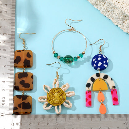 Alloy Women's Geometric Square Animal And Plant Design Ear Studs