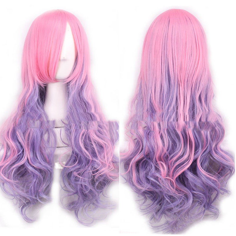 Harajuku Style Colored Female Long Curly Hair Hood