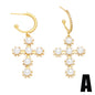 Pearl Geometric Circle Ear Clip Cross Eardrops