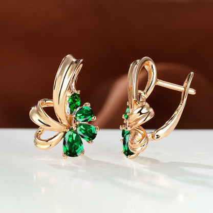 New Champagne Gold Colorful AB Diamond Flower Purple Earrings Female Fashion