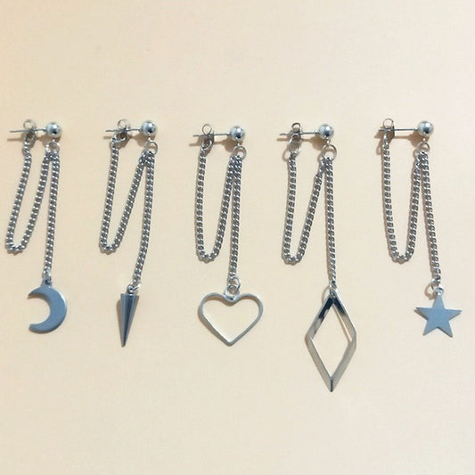 Chain Star Moon Peach Heart Sharp Cone Rhombus Earrings