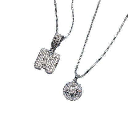 26 English Letters Copper-plated Gold Diamond Pendant Necklace