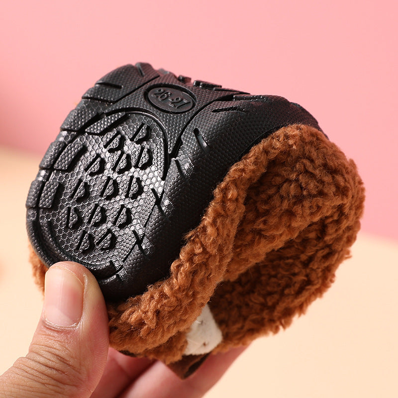 Fleece-lined Children's Non-slip Sole Thickened Autumn And Winter New Cotton Slippers