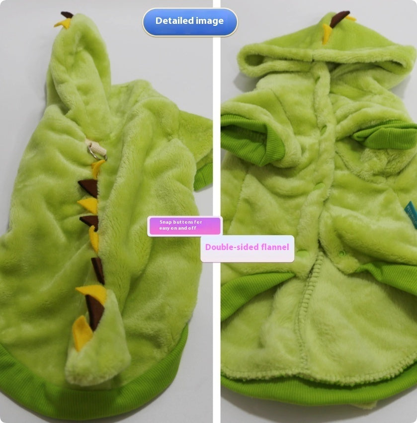 Halloween Crossdressing Little Dinosaur Double-sided With Velvet Thermal Hooded Sweatshirt