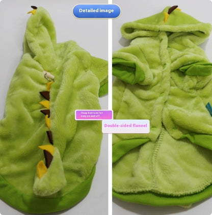 Halloween Crossdressing Little Dinosaur Double-sided With Velvet Thermal Hooded Sweatshirt