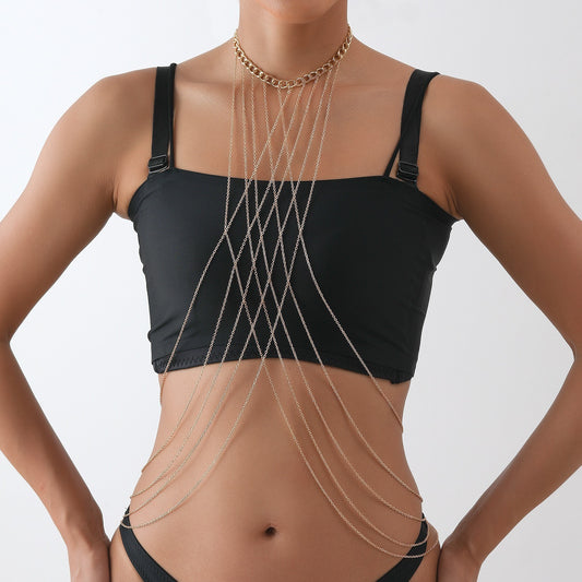 Fashion Creative Multi-layer Cross Body Chains Shop Hot Girl Chest Necklace