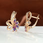 New Champagne Gold Colorful AB Diamond Flower Purple Earrings Female Fashion