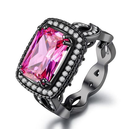Fashion Ball Ornament Pink Zircon Plated Black Gold Women's Ring