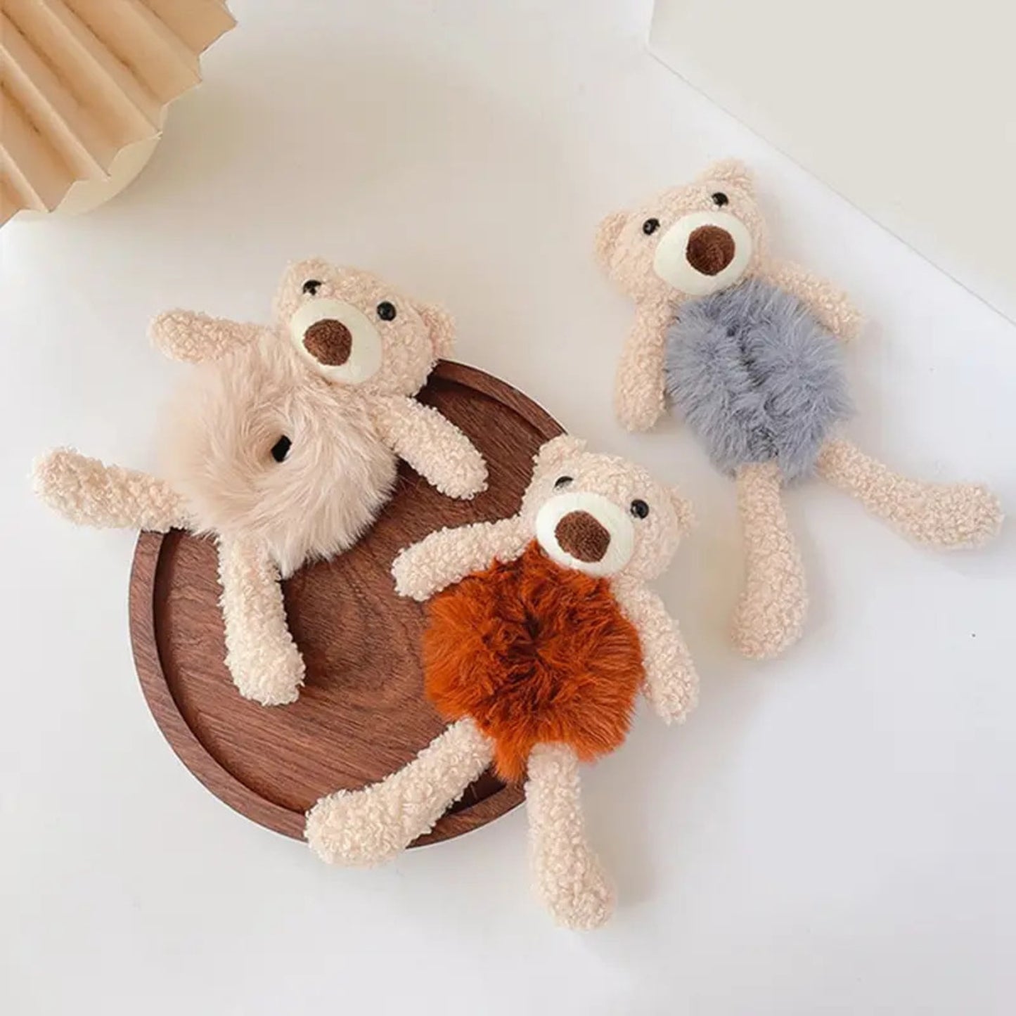 Girls Lovely Scrunchies Cute Bear Hair Band Rabbit Fur Hair Rope Soft Warm Rubber Band Pretty Hair Accessories