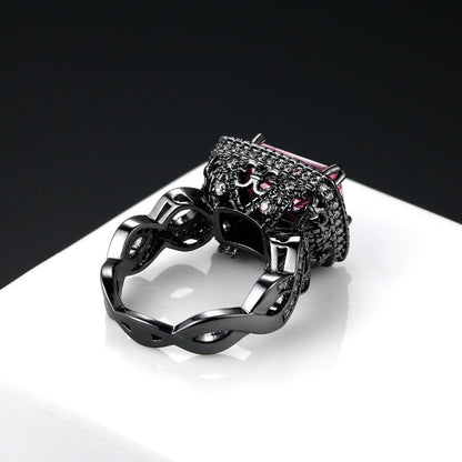 Fashion Ball Ornament Pink Zircon Plated Black Gold Women's Ring