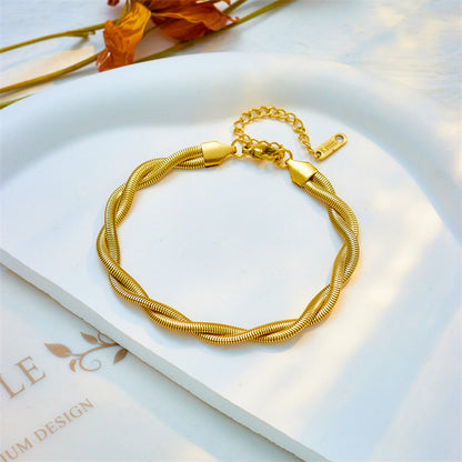 Simple Neutral Woven Twisted Gold-plated Necklace Bracelet