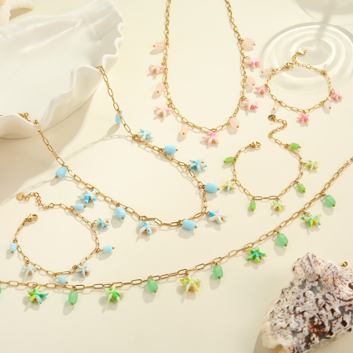 Colorful Starfish Stainless Steel Necklace Non-fading Ocean Style Bracelet