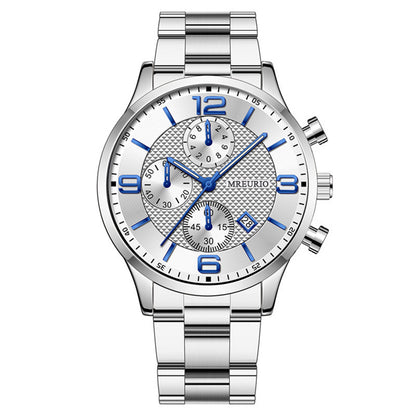 Fashion Numbers Three-eye Calendar Men's Watch