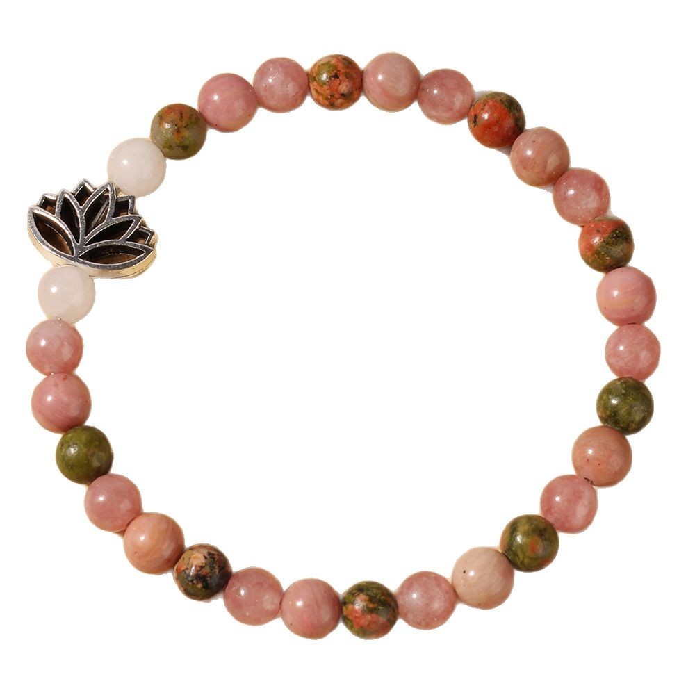 Rhodonite Crystal Bohemian Style Natural Stone Bead Seven Pulse Lotus Bracelet