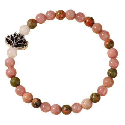 Rhodonite Crystal Bohemian Style Natural Stone Bead Seven Pulse Lotus Bracelet