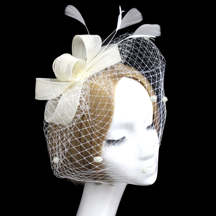 Bride Veil Hair Bow Top Hat Headdress Flower Cover Face Mesh Head