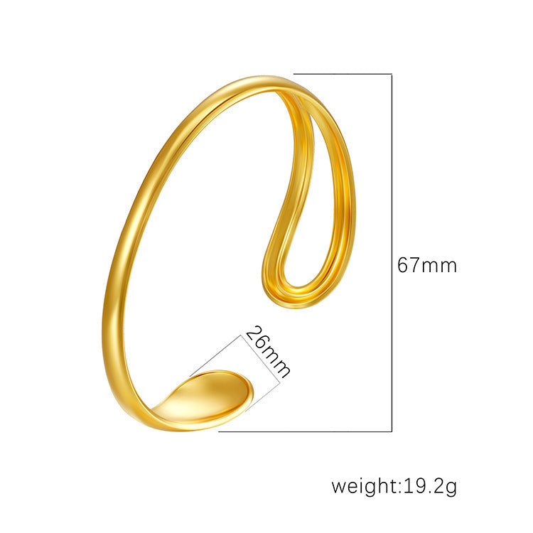 Women's Stainless Steel High-grade C- Shaped Oil Pressure Open-ended Bracelet