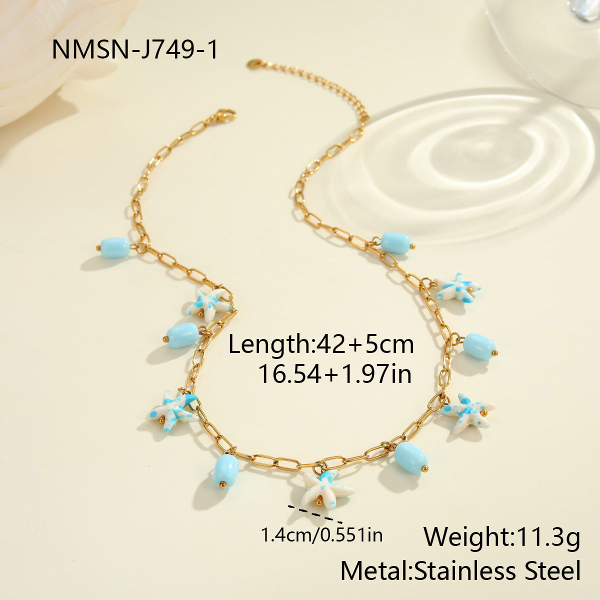 Colorful Starfish Stainless Steel Necklace Non-fading Ocean Style Bracelet
