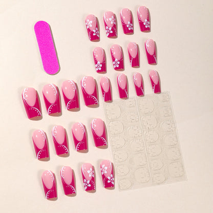 Finished Product Wear Nail Rose Red Medium Rectangular