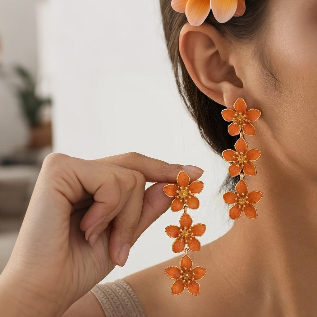 Fashionable Oil Dripping Four Petal Flower Earrings