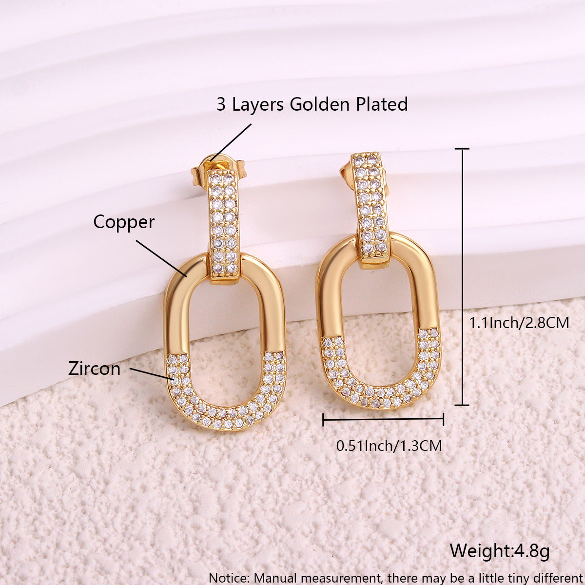 Oval Inlaid Zircon Ear Stud Necklace Female