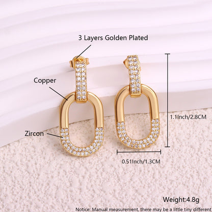 Oval Inlaid Zircon Ear Stud Necklace Female