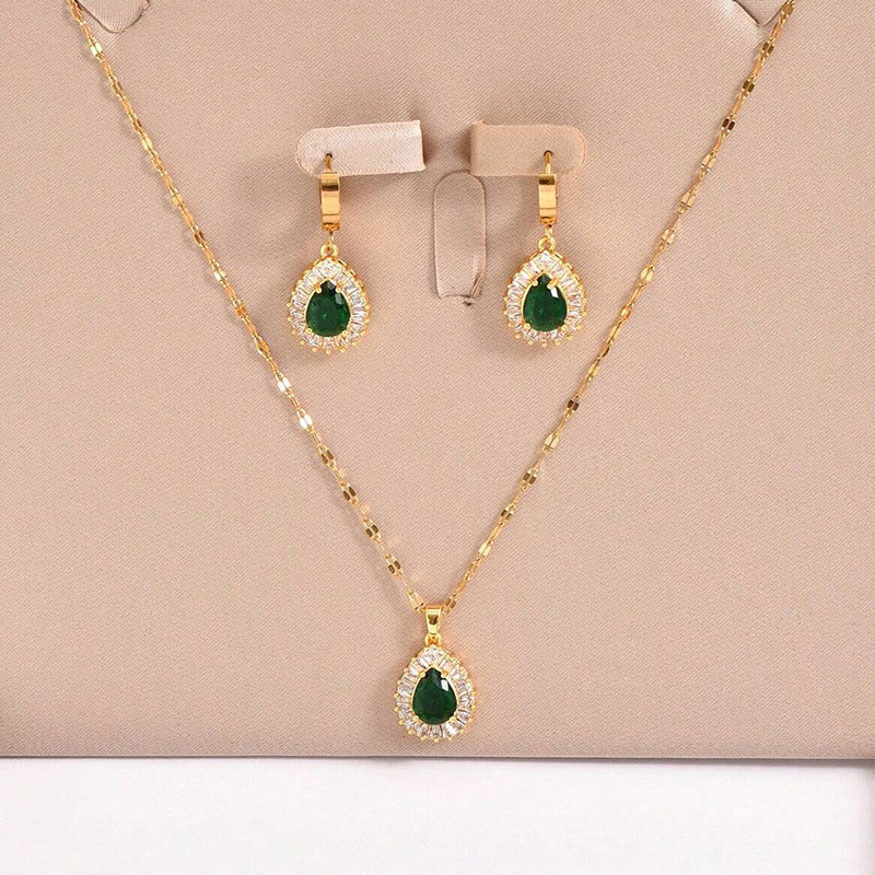 Retro Hong Kong Style Jade White Suit Necklace Earrings All-match Jewelry