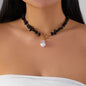 Fashion Black Natural Gravel Hand-knit Necklace Women