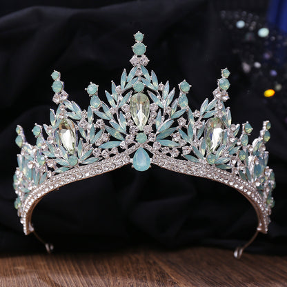 Wedding Birthday Headdress Crown Alloy Inlaid Protein Green Bright Crystal Bride