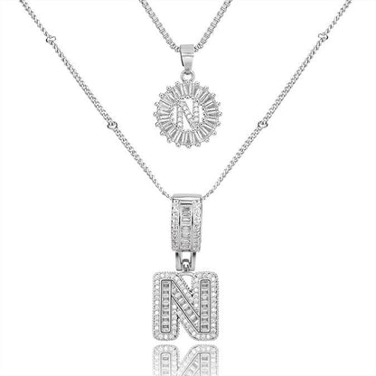 26 English Letters Copper-plated Gold Diamond Pendant Necklace